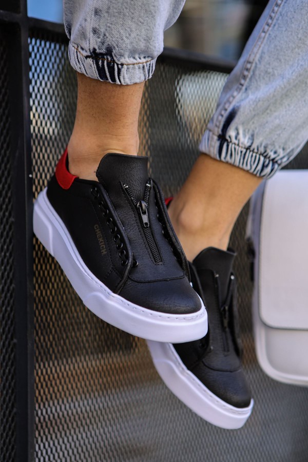 CH092 GBT Zip Style Erkek Ayakkabı SIYAH/KIRMIZI