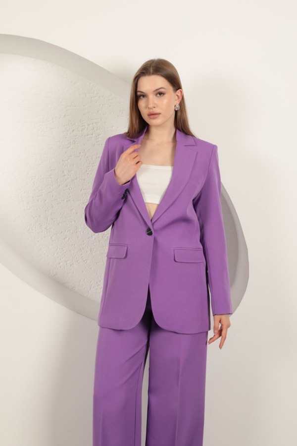 Atlas Kumaş Kadın Oversize Ceket-Lila