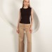 Çilek Viskon Kumaş Basic Bluz-Kahve