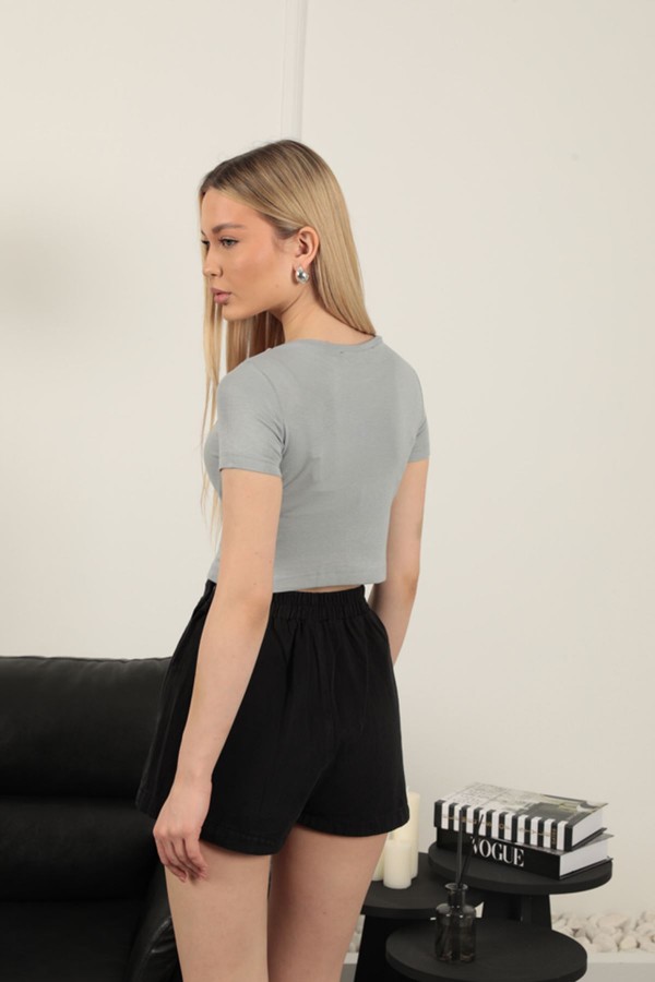 Çilek Viskon Kumaş Basic Crop-Gri