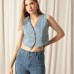 Denim Kumaş Kadın Mavi Kot Yelek
