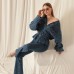Denim Kumaş Beli Lastikli Kadın Mavi Kot Ceket