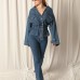 Denim Kumaş Beli Lastikli Kadın Mavi Kot Ceket