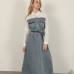 Denim Kumaş Garnili Elbise-Ekru