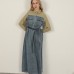 Denim Kumaş Garnili Elbise-Haki