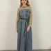 Denim Kumaş Garnili Elbise-Haki