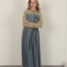 Denim Kumaş Garnili Elbise-Haki
