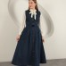 Denim Kumaş Yelekli Takım-Koyu Mavi