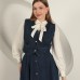 Denim Kumaş Yelekli Takım-Koyu Mavi
