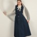 Denim Kumaş Yelekli Takım-Koyu Mavi