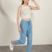 Gabardin Kumaş Püsküllü Kadın Pantolon-Mavi