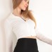Kaşkorse Kumaş Crop Fermuarlı Kadın Hırka-Ekru