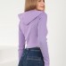 Kaşkorse Kumaş Crop Fermuarlı Kadın Hırka-Lila