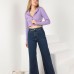 Kaşkorse Kumaş Crop Fermuarlı Kadın Hırka-Lila