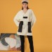 Petek Kumaş Garnili Oversize Kadın Sweat-Ekru