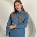 Poplin Kumaş Önü İnci Detaylı İndigo Kadın Gömlek