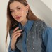 Poplin Kumaş Önü İnci Detaylı İndigo Kadın Gömlek