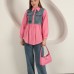 Poplin Kumaş Kot Garnili Pembe Kadın Gömlek