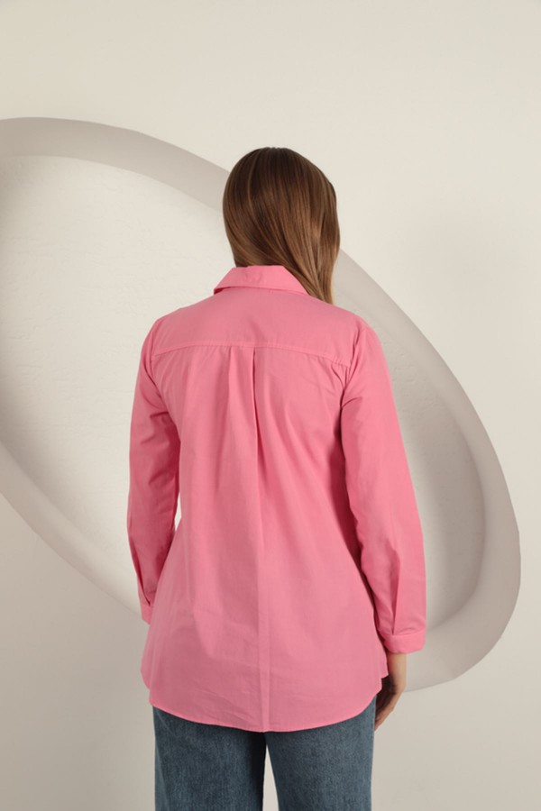Poplin Kumaş Yelek Detaylı Pembe Kadın Gömlek