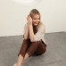Sofia Keten Duble Paça Kadın Pantolon-Kahve