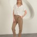 Sofia Keten Duble Paça Kadın Pantolon-Taba