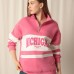Üç İplik Michigan Baskılı Fermuarlı Kadın Pembe Sweat