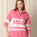 Üç İplik Michigan Baskılı Fermuarlı Kadın Pembe Sweat