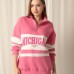 Üç İplik Michigan Baskılı Fermuarlı Kadın Pembe Sweat