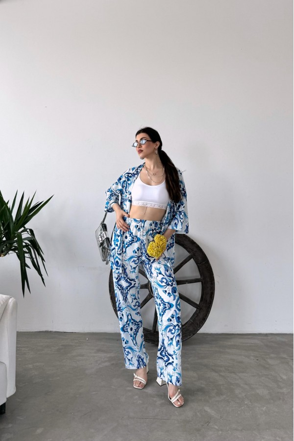 Desenli Kimono Ve Pantolon İkili Takım