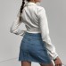 Gömlek Yaka Beli Bağlamalı Crop Bluz