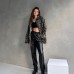 Leopar Desen Çift Cep Oversize Denim Gömlek Ceket