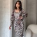 Leopar Desenli Midi Boy Elbise