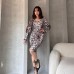 Leopar Desenli Midi Boy Elbise