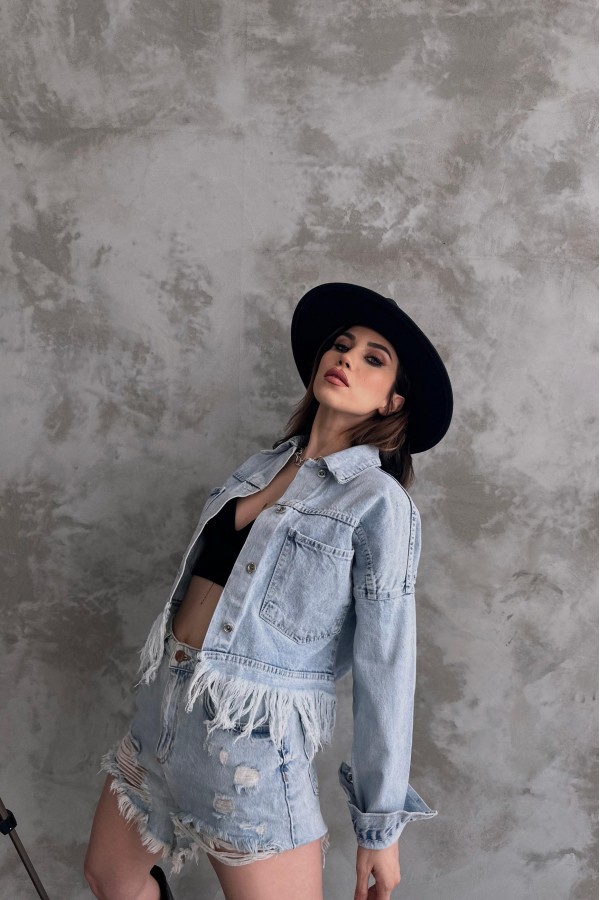 Saçak Detaylı Denim Ceket
