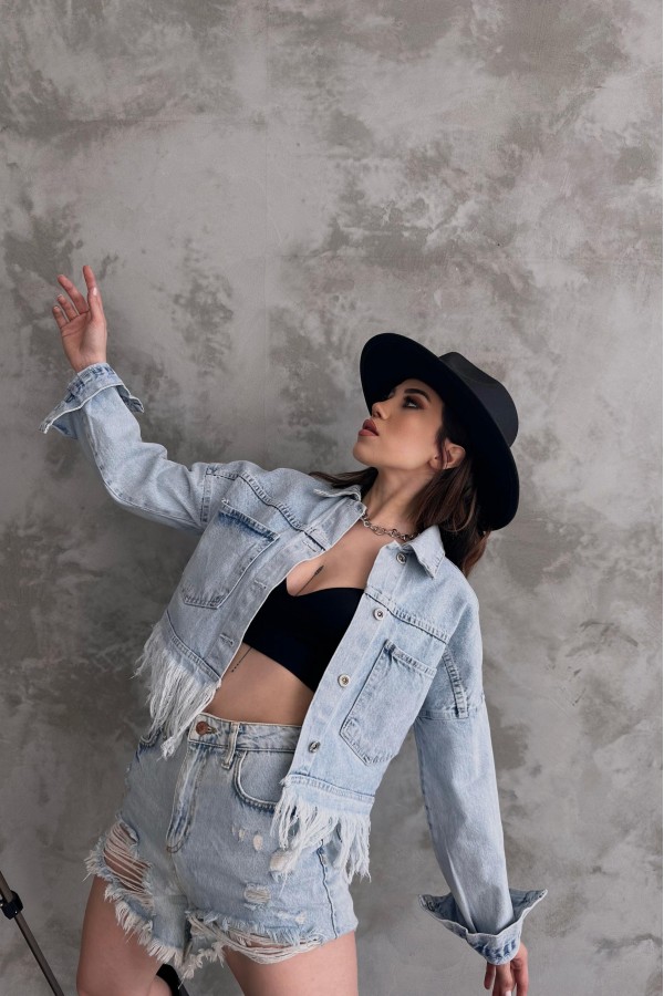 Saçak Detaylı Denim Ceket