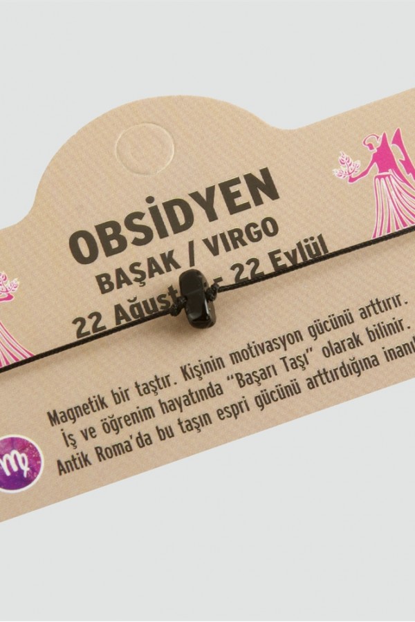 Obsidyen Doğal Taşlı Başak Burç Bileklik - DL0101