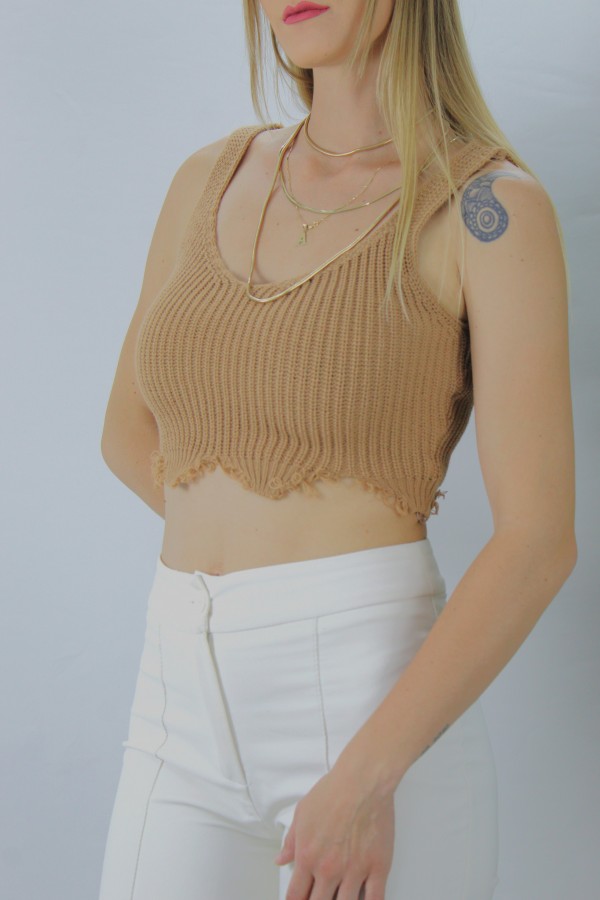 Örme Kolsuz Bayan Triko Vizon - 106471