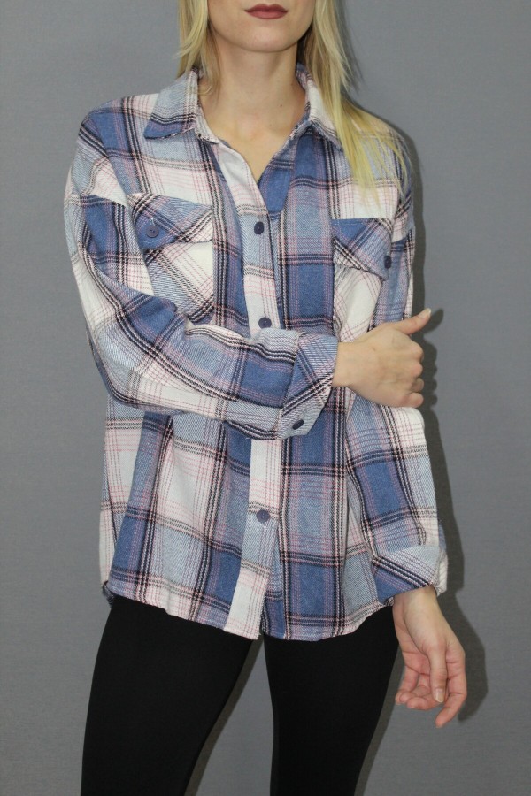 Oversize Ekose Gömlek Mavi - 4686.140
