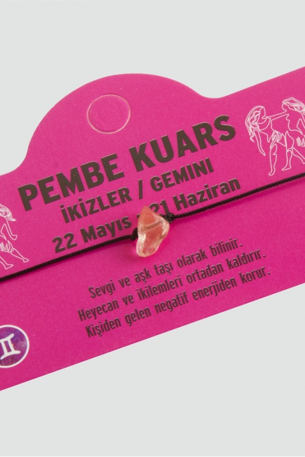 Pembe Kuars Doğal Taşlı İkizler Burç Bileklik - DL0101