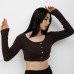 Düğmeli Mini Crop Bady Kahve - P-020494