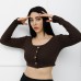 Düğmeli Mini Crop Bady Kahve - P-020494