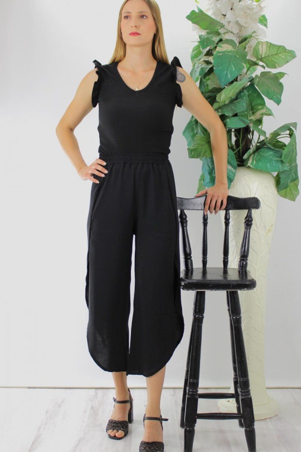 Fırfırlı Kolsuz Bluz Siyah - 1290.30