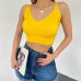 V Yaka Askılı Crop Triko Büstiyer Sarı - DF2202