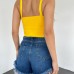 V Yaka Askılı Crop Triko Büstiyer Sarı - DF2202
